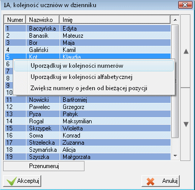 Kolejnosc uczniow w dzienniku